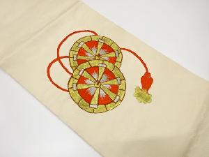 源氏車に組紐模様刺繍開き名古屋帯（額縁仕立て）